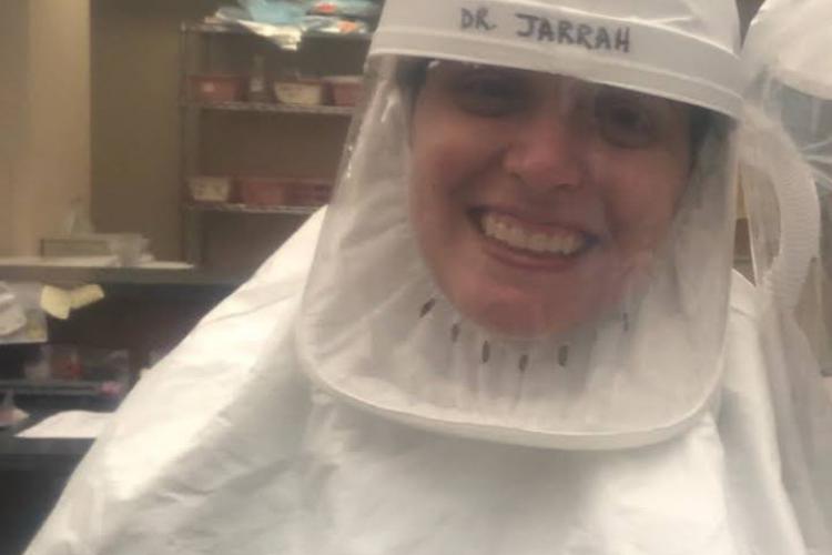 Dr. Salam Jarrah, wearing her personal protective equipment, works in the COVID Intensive care unit at JPS Health Network.
