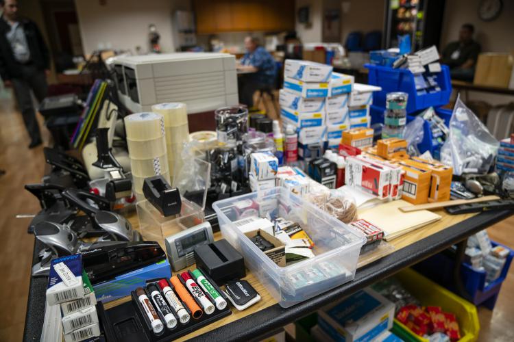 Hole punches, markers, clips, bins and staplers up for grabs at the JPS Office Supply Swap