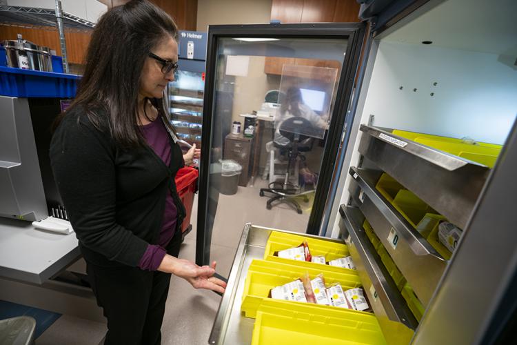 Marie Becerra, manager of Transfusion Services at JPS, in the blood bank