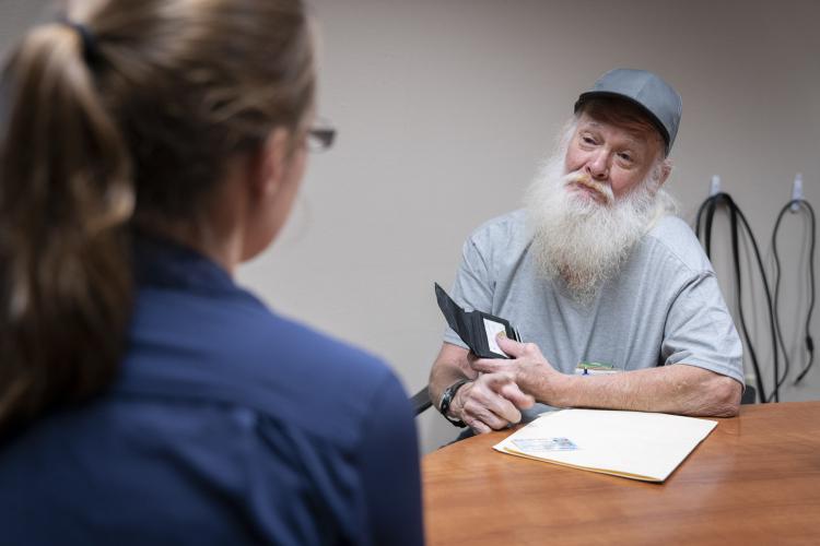 JPS Health Network patient David Carter works with Social Worker - Geriatrics MSW Brittany Touchon