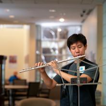 Jo Jo Liu performs at JPS Health Network Oncology and Infusion Center in Fort Worth, Texas.