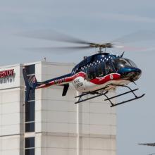 A rescue helicopter lands at JPS