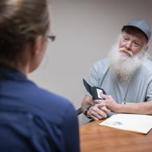 JPS Health Network patient David Carter works with Social Worker - Geriatrics MSW Brittany Touchon